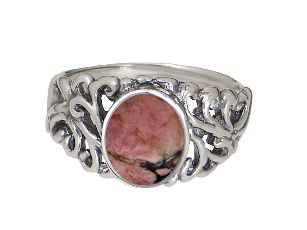Sterling Silver Gemstone Ring With Rhodonite Size 10